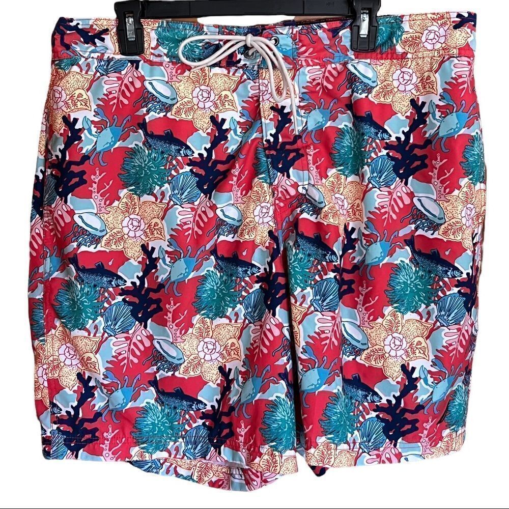 Nautica ocean life print men’s XL swim trunks with tie waist and liner